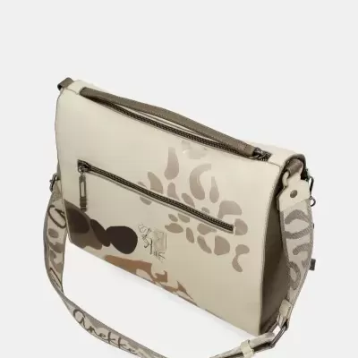 Mala creme e castanha com padrão abstrato e alça decorada