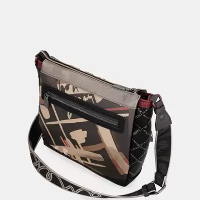 Mala tiracolo com padrão abstracto e fecho de correr frontal