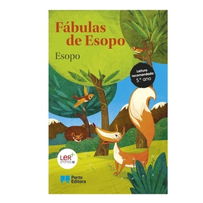 Capa do livro Fábulas de Esopo com ilustração de animais e paisagem