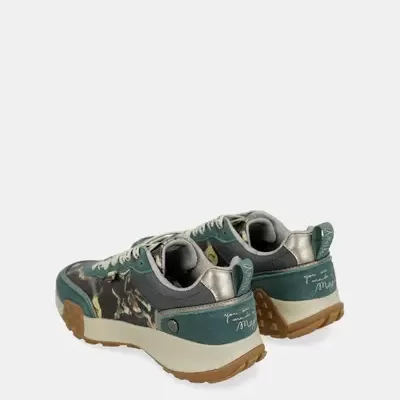 Sapatilhas desportivas camufladas verdes com sola castanha