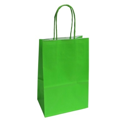 Saco de papel verde com alças torcidas