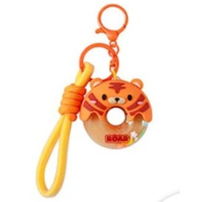 Porta-chaves com pendente de tigre em silicone laranja e cordão amarelo