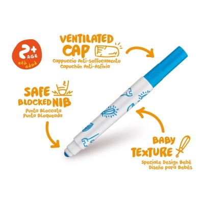 Marcador azul com tampa ventilada e ponta segura para crianças