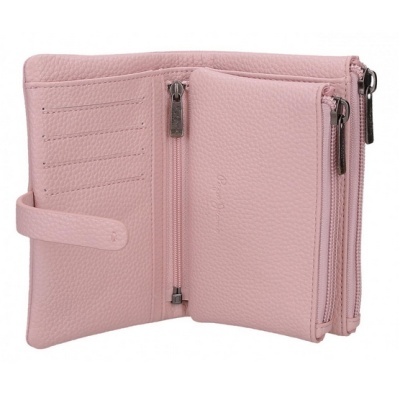 Carteira cor-de-rosa femininas com fechos de correr e diversos compartimentos interior