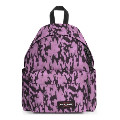 Mochila Eastpak roxa e preta com padrão abstracto e bolso frontal