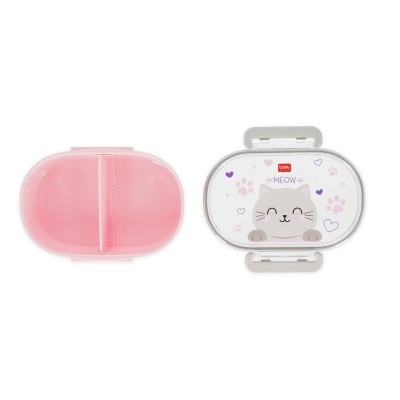 Caixa de armazenamento oval com tampa decorada com gato e texto MEOW