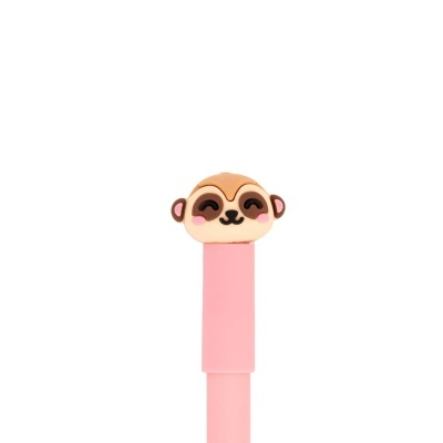 Caneta rosa com cabeça de bicho sorridente decorativa