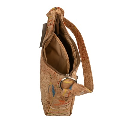 Mala tiracolo de cortiça com padrão colorido e correia ajustável