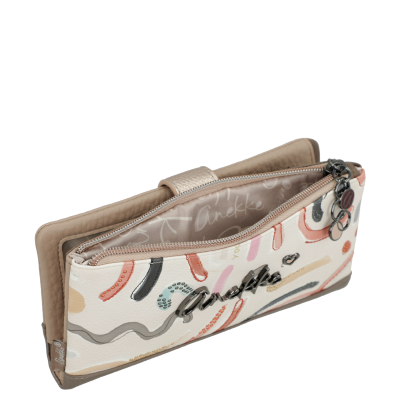 Carteira feminina estampada com fecho e logo Anekke