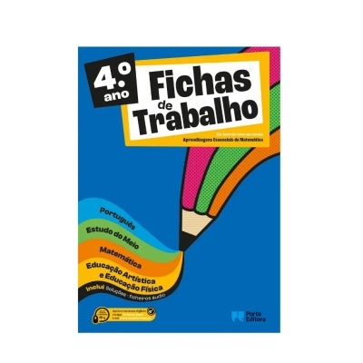 Capa de livro escolar 4.º ano Fichas de Trabalho com lápis coloridos e disciplinas indicadas