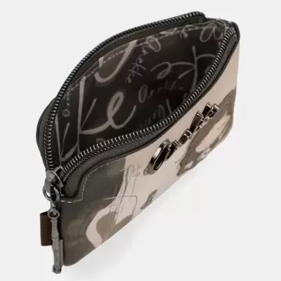Carteira ou porta-moedas com padrão de guitarras e fecho de zíper