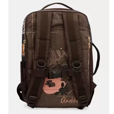 Mochila castanha com padrão hexagonal e alças ajustáveis