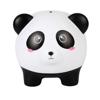 Caixa ou dispensador em forma de panda preto e branco com bochechas rosadas