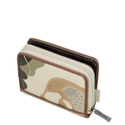 Carteira compacta camuflada com fecho de correr cinzento