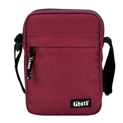 Bolsa pequena de ombro vinho com fecho e etiqueta Ghuts