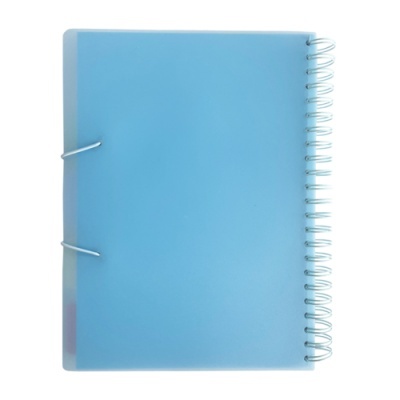 Caderno espiral azul com fecho elástico branco