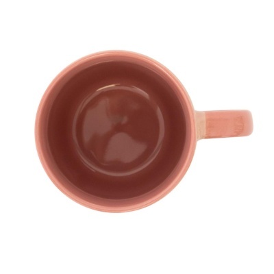 Caneca de cerâmica cor-de-rosa vista de cima