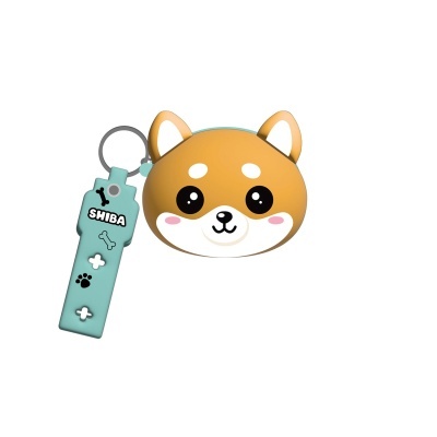 Porta-chaves com cabeça de cão Shiba Inu e anexo azul claro com desenhos