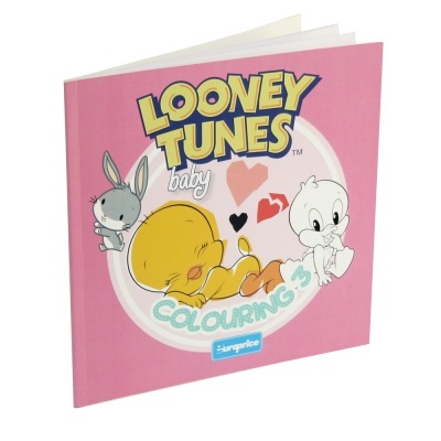 Livro de colorir Looney Tunes Baby com capa rosa e personagens bebés