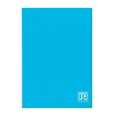 Caderno de capa dura azul com logotipo one COLOR no canto inferior direito