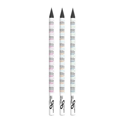 Três lápis delineadores brancos com texto VISON INFINITO e pontas pretas