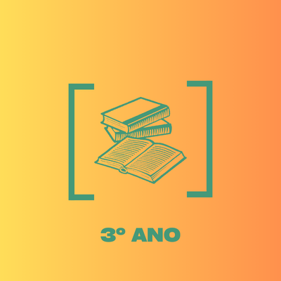 Ilustração verde de três livros com texto 3º ANO em fundo gradiente laranja-amarelo