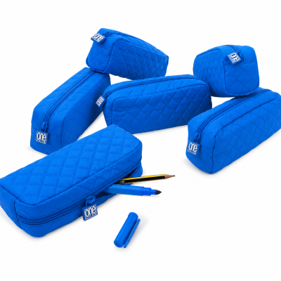 Conjunto de estojos para lápis azuis acolchoados com fecho e etiqueta one color