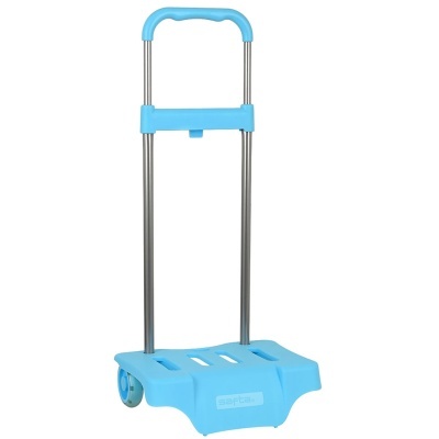 Carrinho de transporte dobrável azul com estrutura metálica