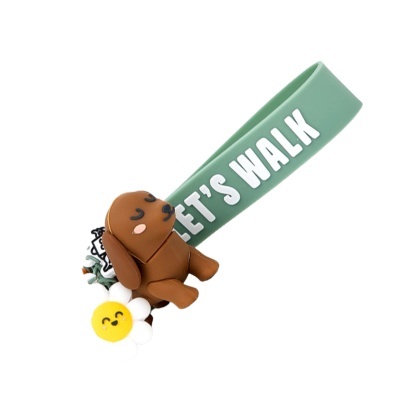 Chaveiro verde LETS WALK com pendente de cachorro castanho e flor sorridente