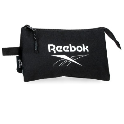 Estojo preto Reebok com logotipo branco e fecho de correr
