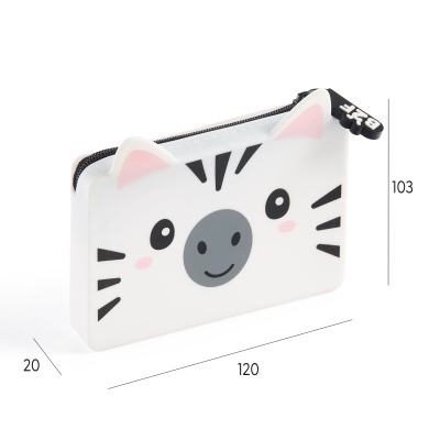 Estojo retangular branco com rosto de animal e fecho preto B&F