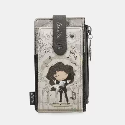 Carteira com design ilustrado de personagem feminina e fecho de aba Anekke