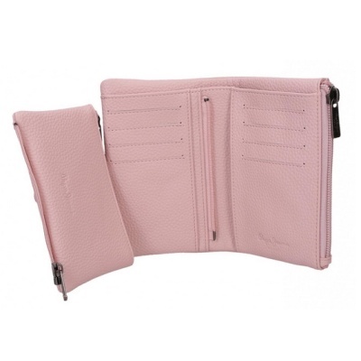 Carteira rosa em couro com textura granulada e fechos de correr