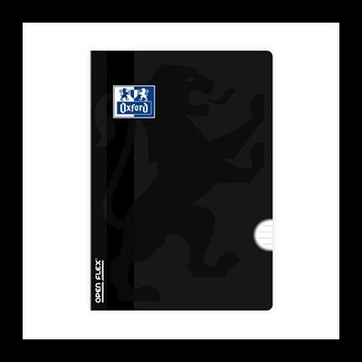 Capa preta para caderno Oxford com logótipo e texto OPEN FLEX