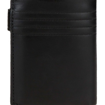 Carteira preta em pele lisa com costura decorativa horizontal