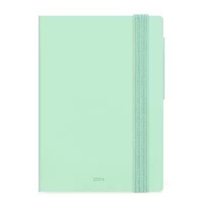 Agenda anual 2024 verde claro com elástico