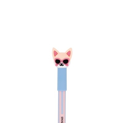 Marcador de páginas com cabeça de gato cor-de-rosa com óculos