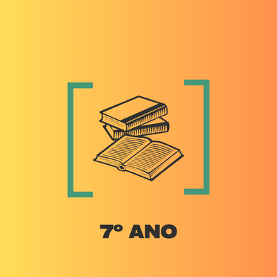 Logotipo com livros e texto 7º ANO em fundo laranja