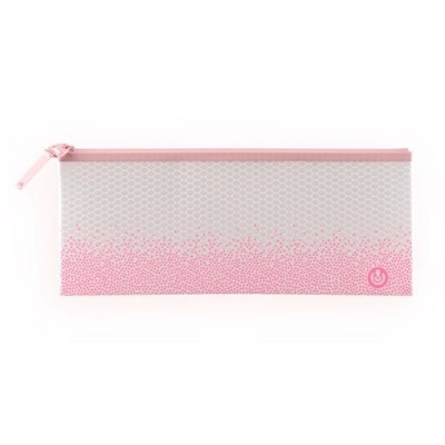 Estojo retangular branco com padrão cor-de-rosa e fecho éclair cor-de-rosa