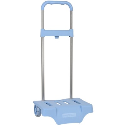 Carrinho de carga azul e cinza com pega e rodas