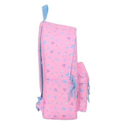 Mochila cor-de-rosa com padrão tropical e texto Aloha azul e lilás