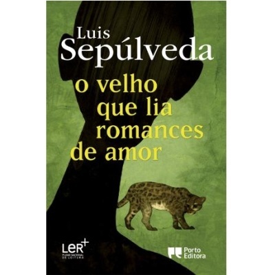 Capa do livro O velho que lia romances de amor de Luis Sepúlveda com fundo verde e silhueta preta.