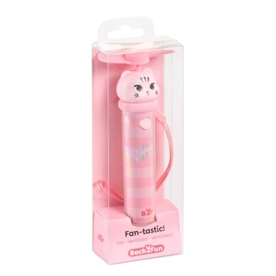 Ventoinha portátil rosa com cabeça de gato e embalagem transparente