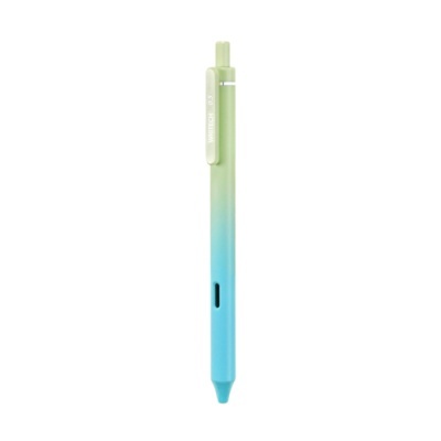 Caneta esferográfica gradiente azul e verde com clip e texto branco