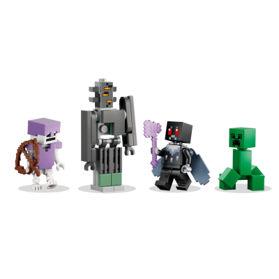 Figuras LEGO de personagens Minecraft sobre fundo branco