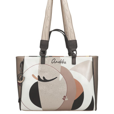 Mala de senhora Anekke com design abstrato bege e castanho