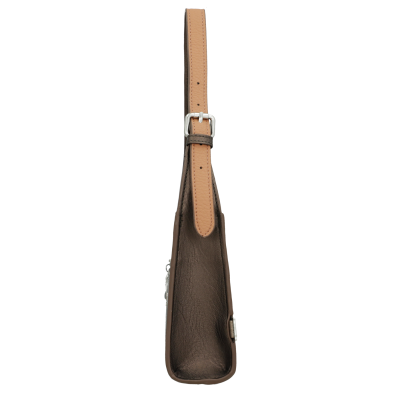 Mala de ombro em pele castanha escura com alça bege ajustável