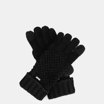 Par de luvas pretas com padrão texturado e punhos canelados