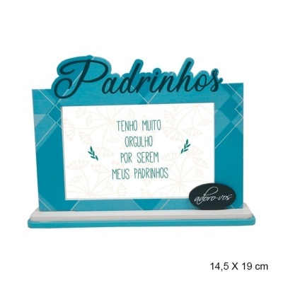 Placa decorativa azul com texto para padrinhos