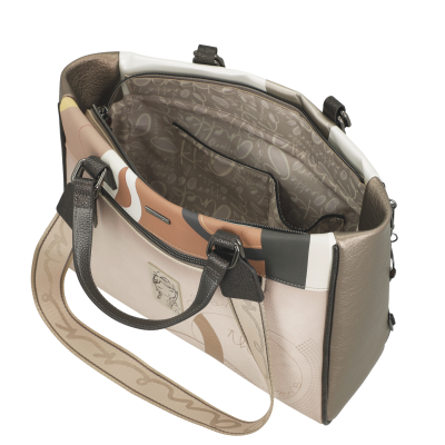 Mala de mão multicolorida com interior forrado e bolso interno